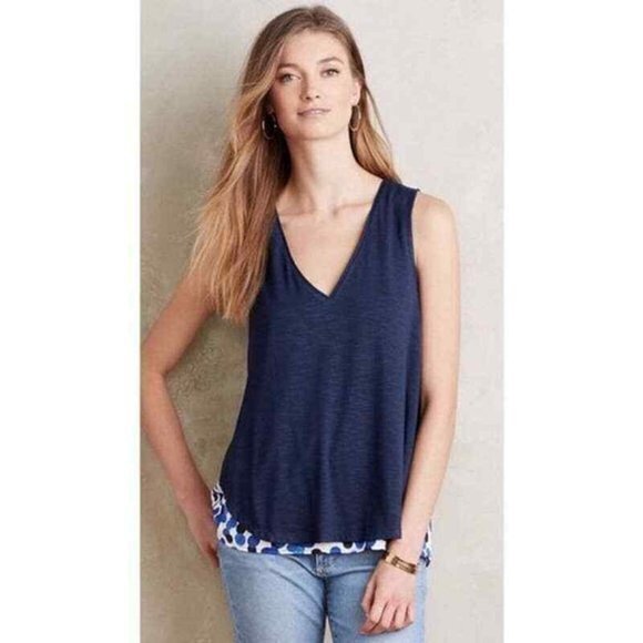 Anthropologie Deletta Weekdays Polka‎ Dot Layered Tank Top Womens Size S Blue - Picture 1 of 8